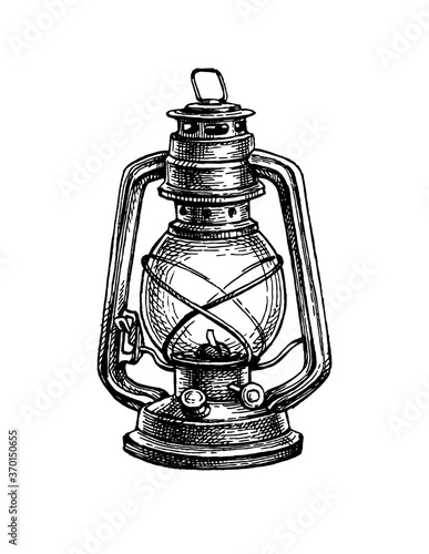 Ink sketch of kerosene lamp.