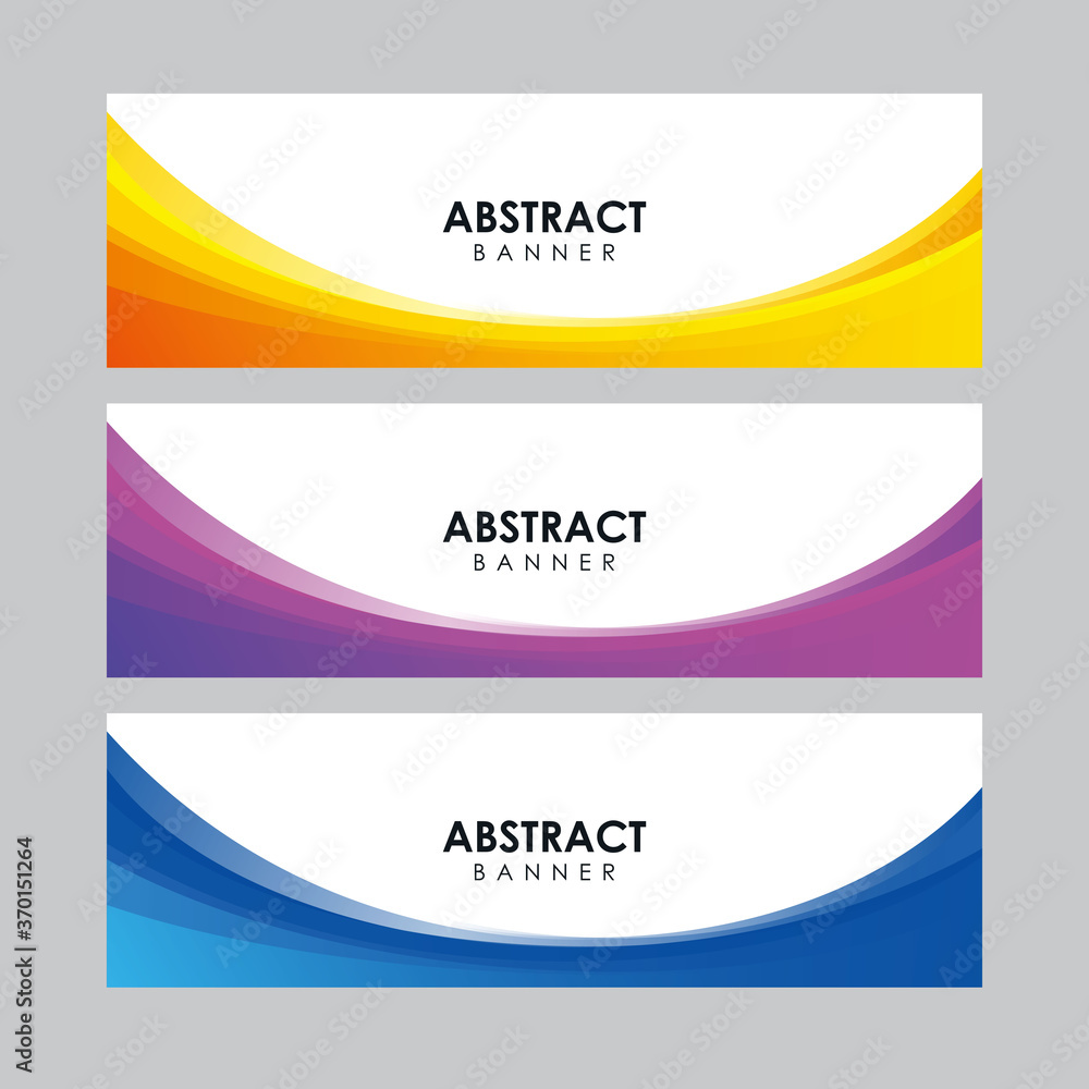 Set of Abstract Colorful Stylish Banner Design Template Vector, Professional Modern Graphic Banner Element with Yellow, Purple and Blue Curvy Background