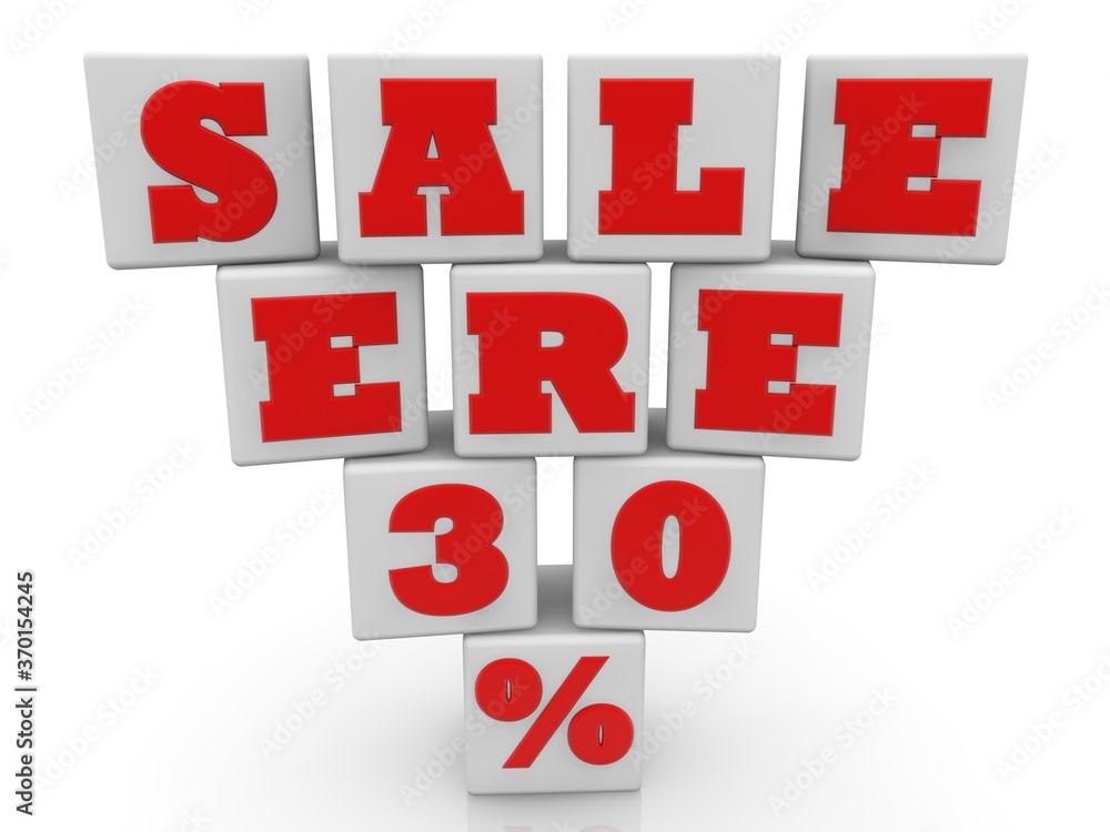 SALE ERE 30% concept on white toy blocks SALE ERE 30% concept on white toy blocks