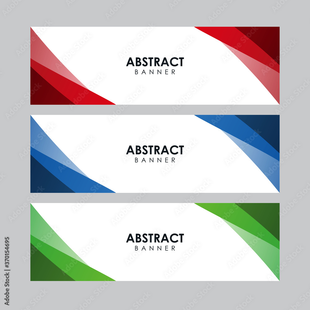 Set of Abstract Flat Banner Design Template Vector, Professional Modern Graphic Banner Element with Red, Blue, and Green Geometric Corner Background