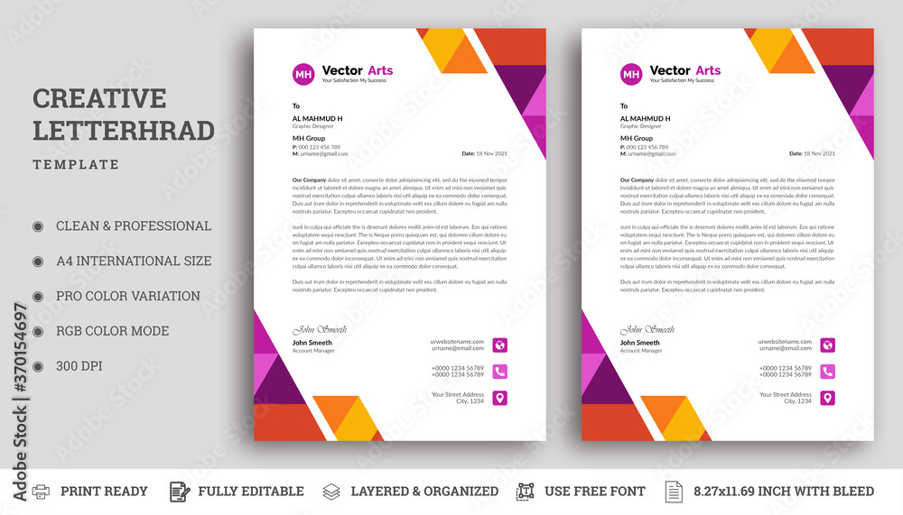 Letterhead Design Template with Colorful Elements