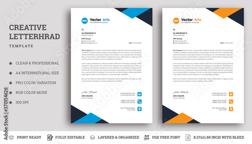 Professional Letterhead Template in flat style, letterhead set or bundle. Creative & Clean business style print ready letterhead.