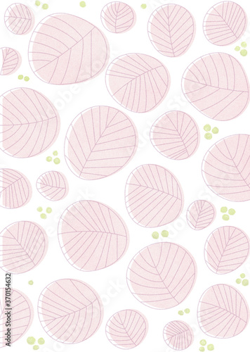 シンプルな線で描かれたピンクの葉のパターン 白背景