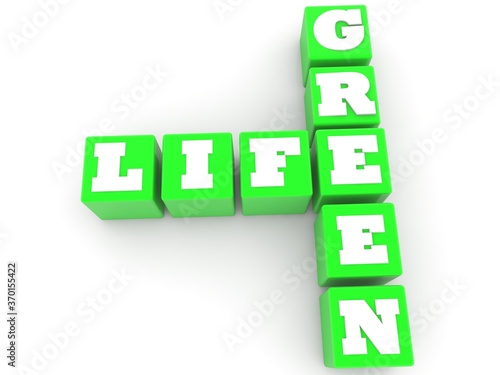 Green toy blocks with GREEN LIFE concept