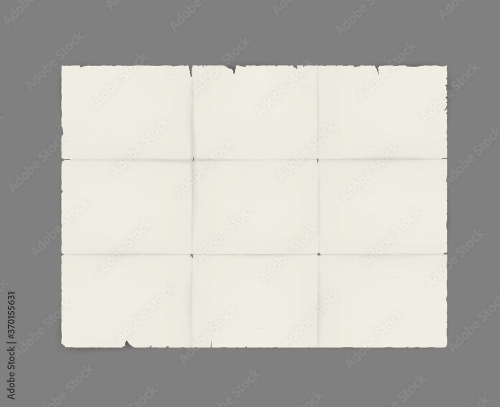 Old dirty torn edge blank paper sheet - vector illustration. Unfolded ancient map mockup