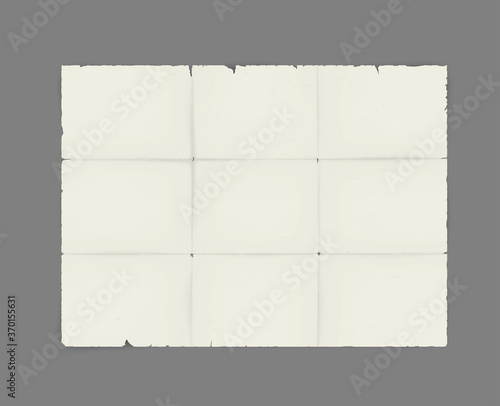 Old dirty torn edge blank paper sheet - vector illustration. Unfolded ancient map mockup
