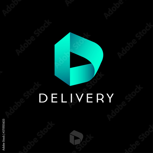 Delivery logo. D origami monogram. D letter like bent silk ribbon. Logo can be used for delivery, logistic company, business, web, network.
