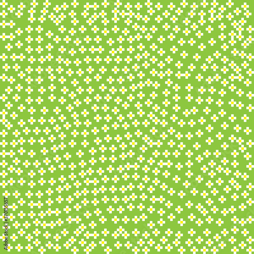 Pixel art flower garden. Seamless vector picture.