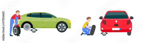 Mechanic in a garage set