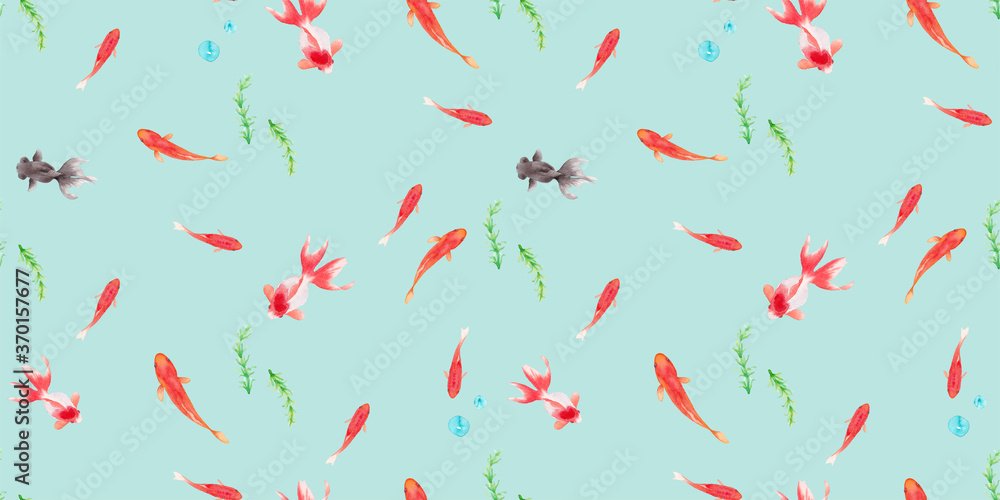 涼しげな金魚と水草のシームレスパターン 水彩イラスト Vector De Stock Adobe Stock 涼しげな金魚と水草のシームレスパターン 水彩イラスト Vector De Stock Adobe Stock