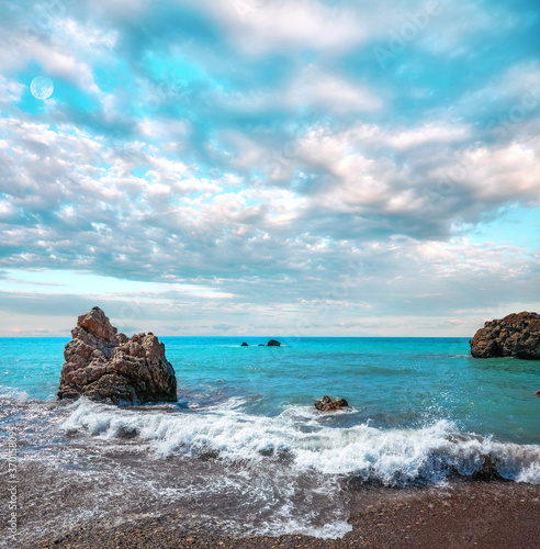 Landscape view over the famous blue bay near the birthplace of Aphrodite in Cyprus