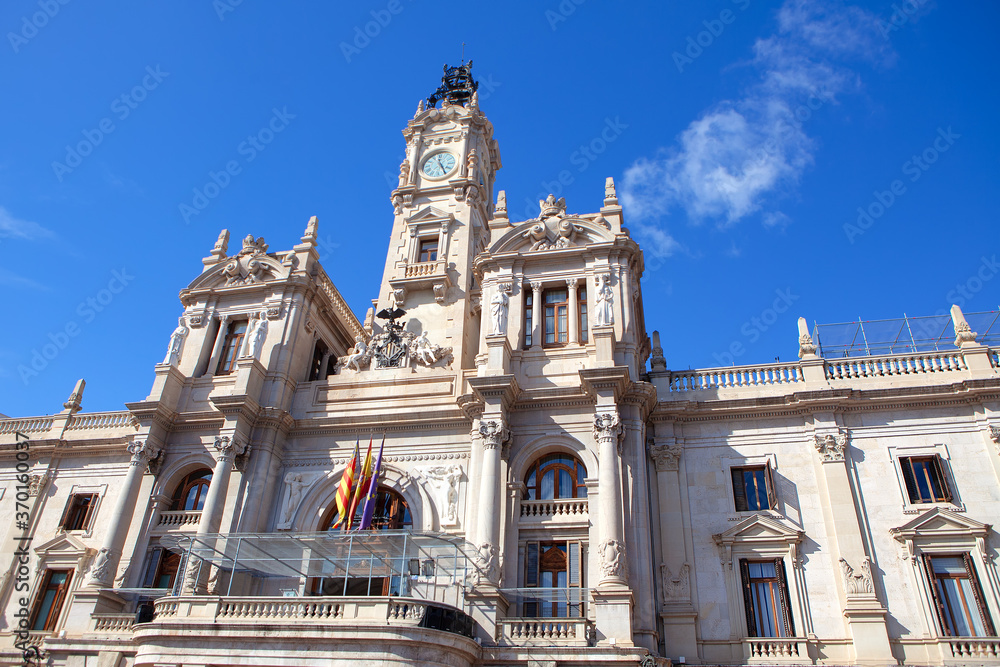  Valencia City Hall . Old Mayoral School in Valencia . Large Balcony in Baroque Style 