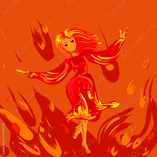 illustration of fire in the image of a girl who dances