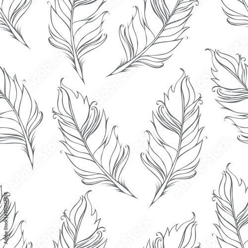 Feather isolated on Green background. Seamless pattern. Vector illustration