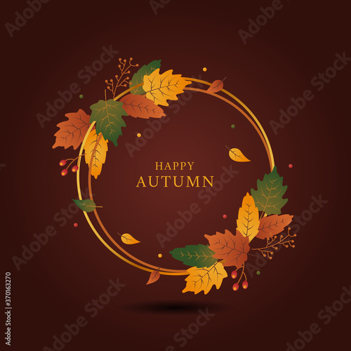 Round golden shape elegant frame of autumn greeting