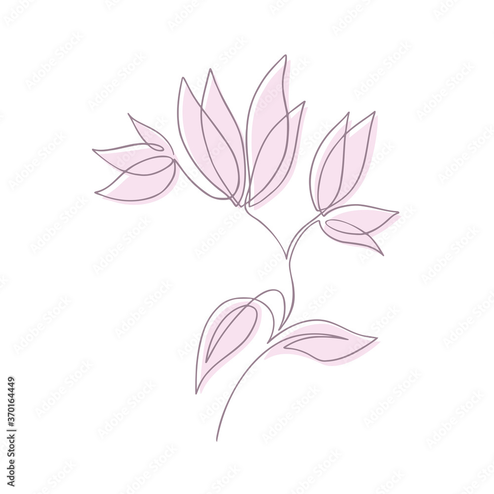 Hand drawn outline vector illustration of magnolia flowers. Continuous line art, minimalist concept Hand drawn outline vector illustration of magnolia flowers. Continuous line art, minimalist concept