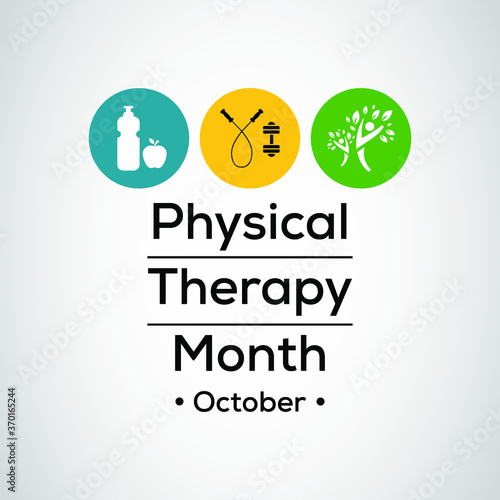Every October we celebrate National Physical Therapy Month, an annual opportunity to raise awareness about the benefits of physical therapy. Vector illustration.