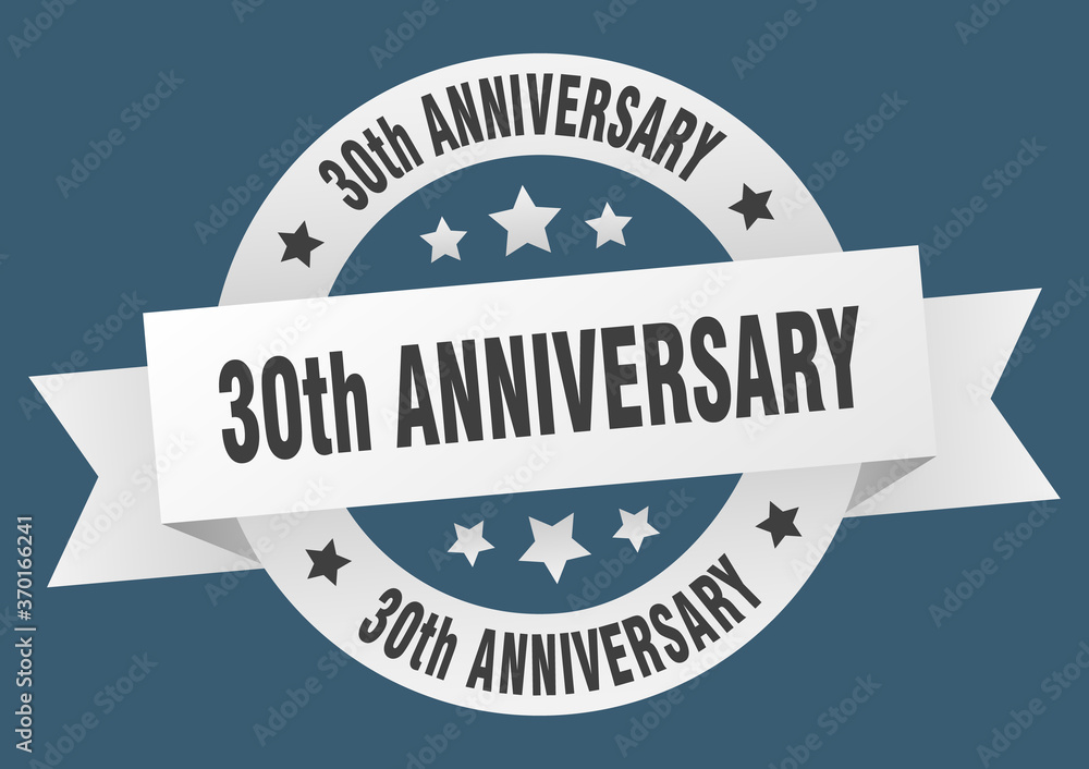 30th anniversary round ribbon isolated label. 30th anniversary sign