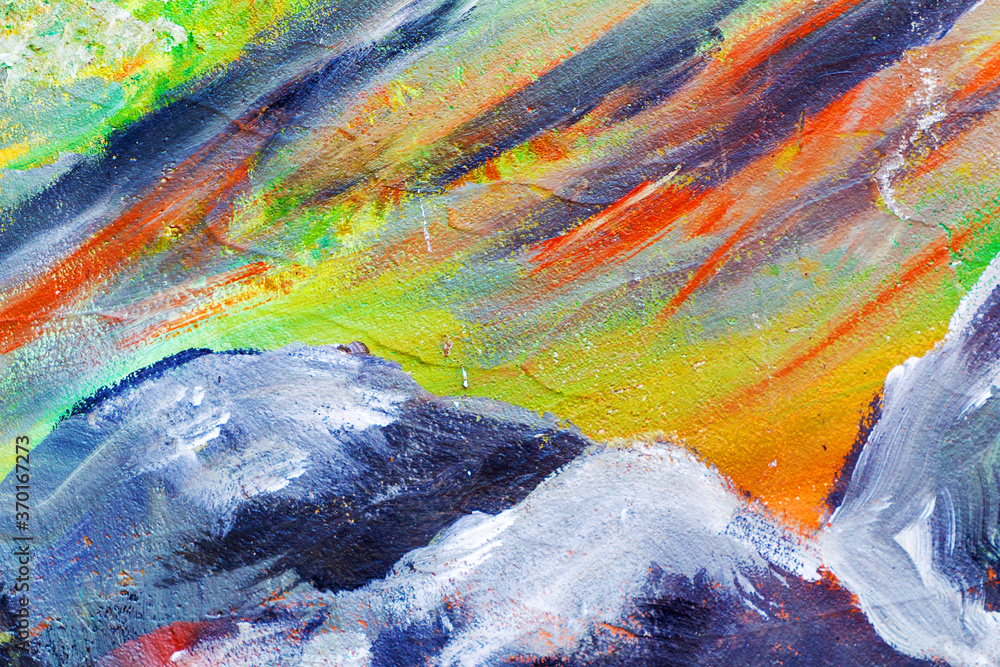 Obraz premium Abstract creative background of chaotic strokes of old cracked paint on concrete wall. Old surface with traces of paint, weathered, scratches and cracks for design