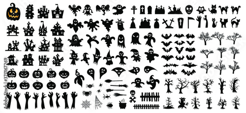 Set of silhouettes of Halloween on a white background. Vector illustration 