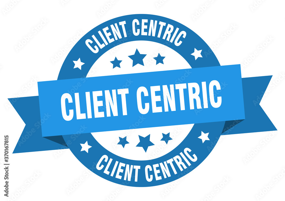 client centric round ribbon isolated label. client centric sign