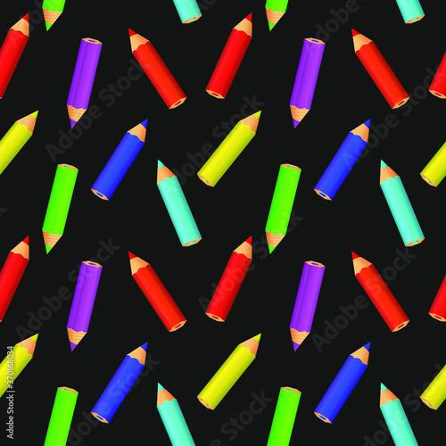 pattern, multicolored pencils on a black background    