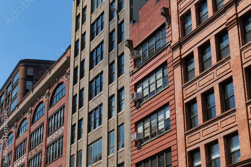 Row of Colorful old Brick and Stone Buildings in NoHo of New York City
