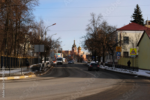 Ramenskoe. Moscow region. Russia. March 08.2018. View of the Orthodox Church from Karl-Marx street on a Sunny day.