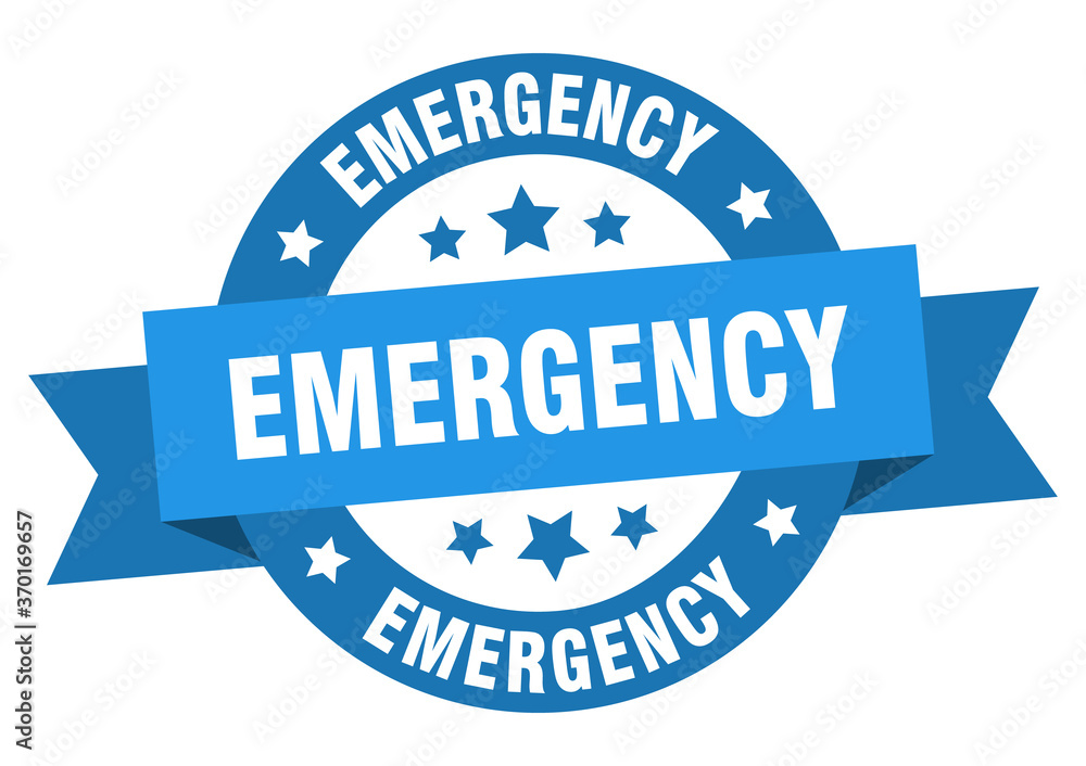 emergency round ribbon isolated label. emergency sign