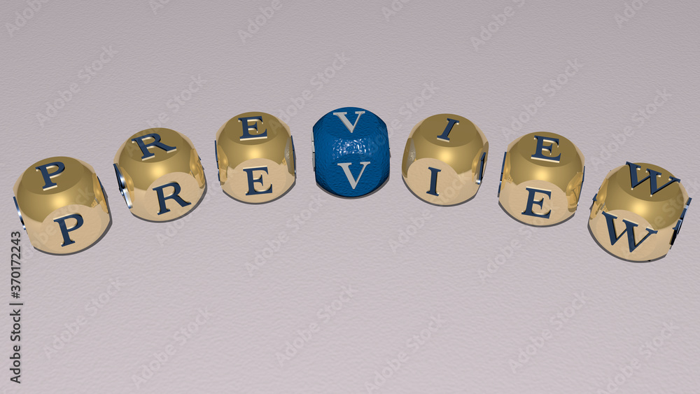 crosswords of preview arranged by cubic letters on a mirror floor, concept meaning and presentation. illustration and design crosswords of preview arranged by cubic letters on a mirror floor, concept meaning and presentation. illustration and design