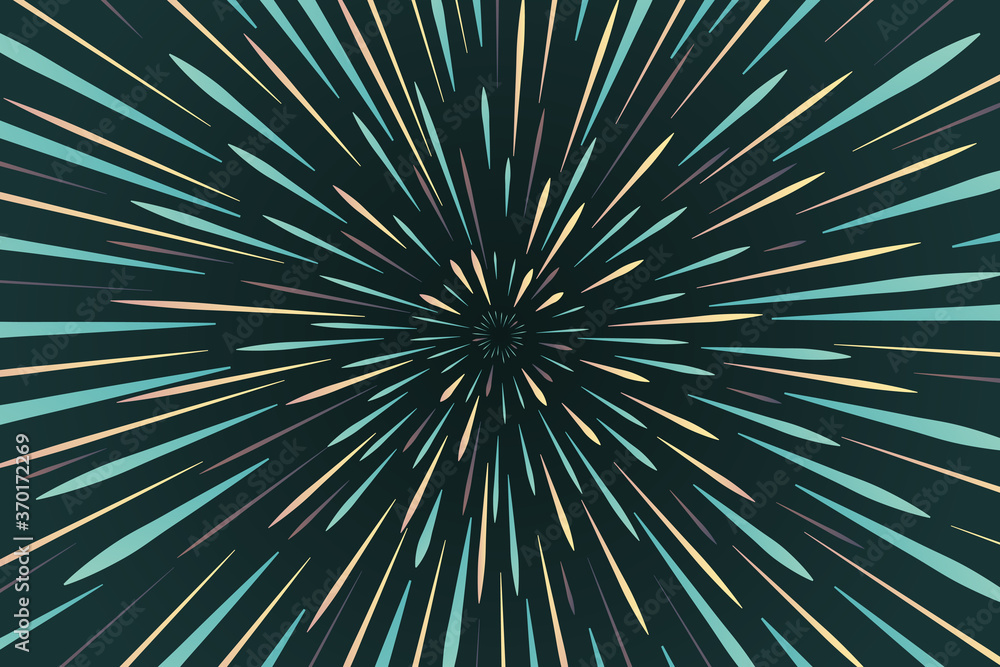 Obraz premium Abstract circular speed geometric background. Light rays. Neon. Starburst dynamic lines pattern, 3D rendering. Stock vector illustration on dark background.