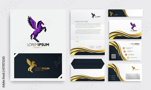 pegasus logo with luxury golden stationery design