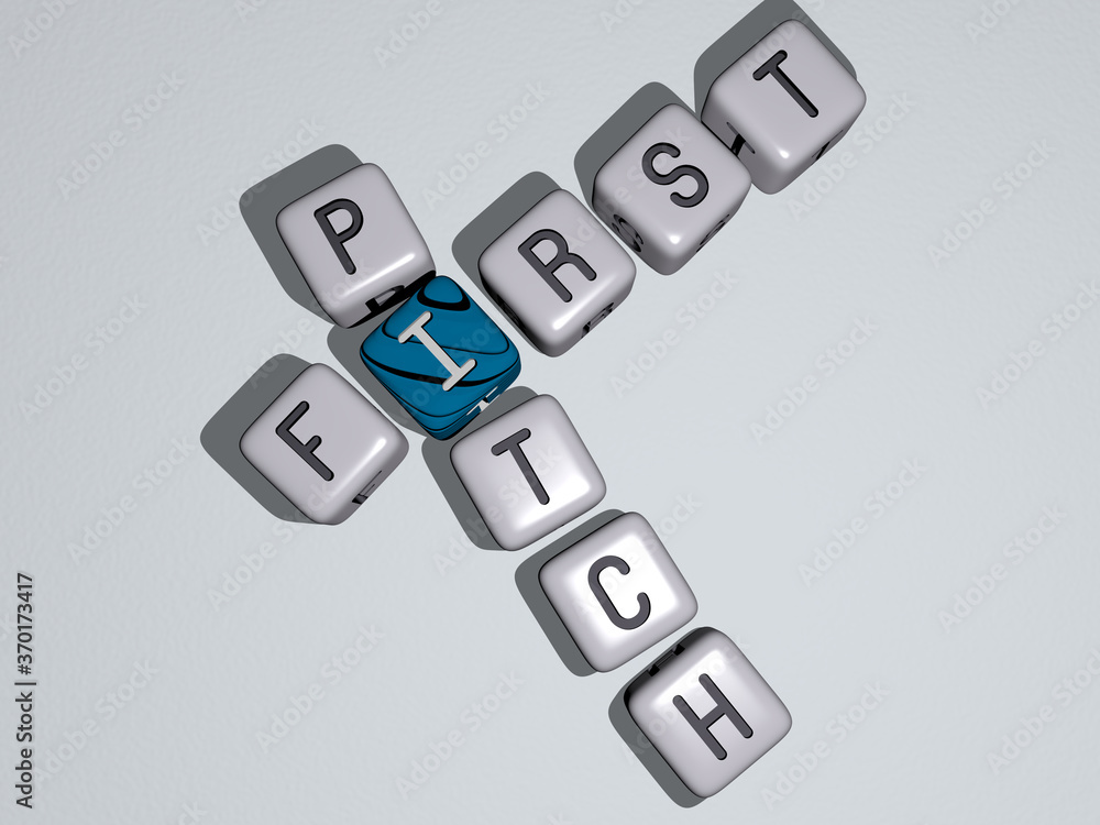 crosswords of FIRST PITCH arranged by cubic letters on a mirror floor, concept meaning and presentation. football and field crosswords of FIRST PITCH arranged by cubic letters on a mirror floor, concept meaning and presentation. football and field