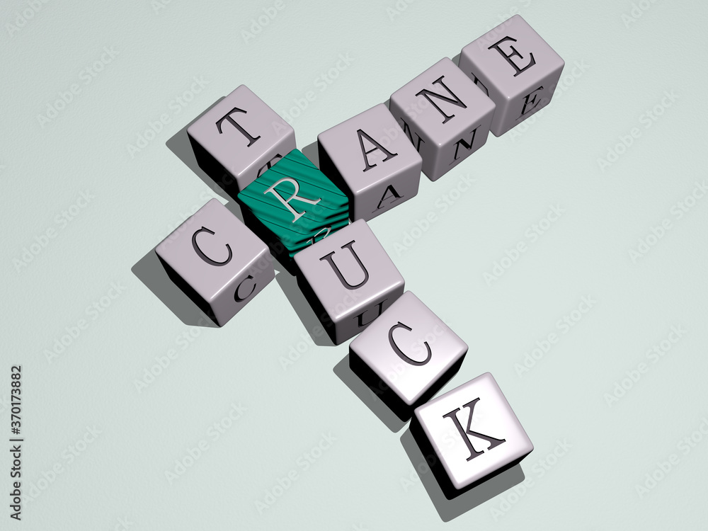 crane truck combined by dice letters and color crossing for the related meanings of the concept. construction and building crane truck combined by dice letters and color crossing for the related meanings of the concept. construction and building