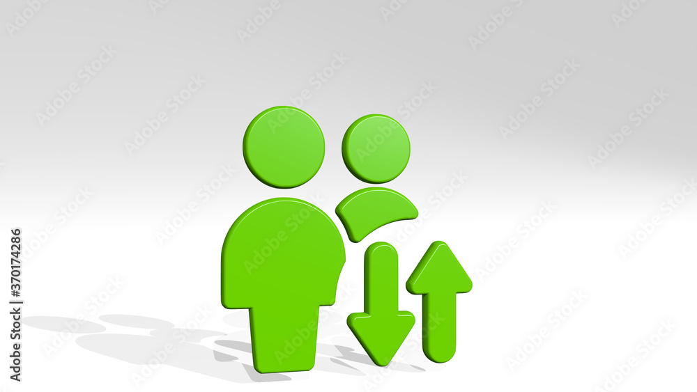 multiple actions up down from a perspective with the shadow. A thick sculpture made of metallic materials of 3D rendering. background and illustration multiple actions up down from a perspective with the shadow. A thick sculpture made of metallic materials of 3D rendering. background and illustration