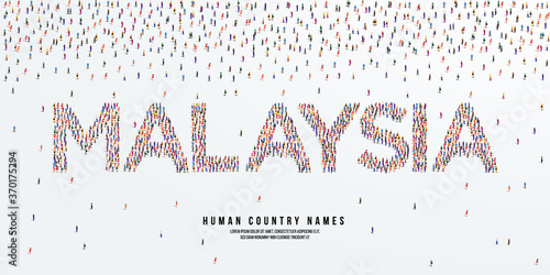 Human country name Malaysia. large group of people form to create country name Malaysia. vector illustration.