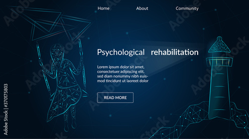 Mental rehabilitation, psychotherapy concept. Lonely young girl needs psychological help. Psychological rehabilitation illustration for website banner.