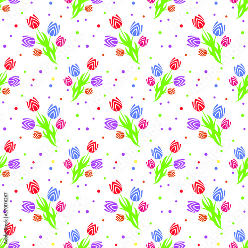 Seamless pattern with Tulips. Vector texture illustration.
