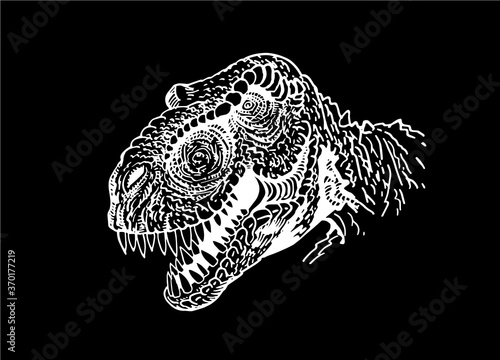 Vector tyrannosaurus isolated on black background, graphical illustration, dinosaur