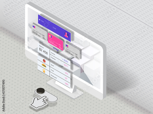 Office computer with a material design of the banking application interface