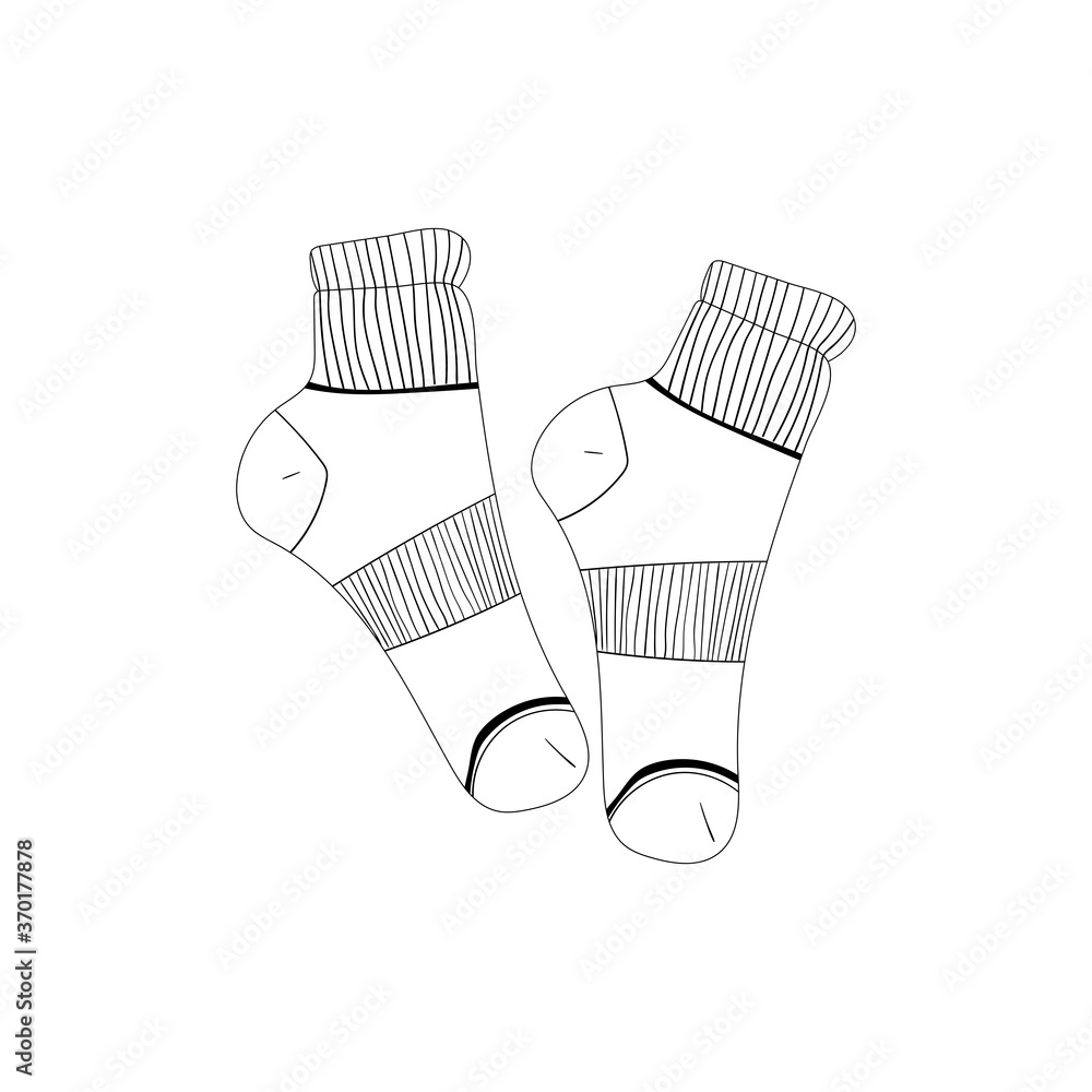 Sock vector black and white sketch of stylish cotton and woolen socks isolated on white background in doodle style drawing. Creative ink art work. Sock vector black and white sketch of stylish cotton and woolen socks isolated on white background in doodle style drawing. Creative ink art work.