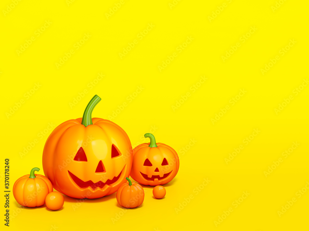 Obraz premium Halloween pumpkin on yellow background 3d rendering. 3d illustration pumpkin for celebration Halloween event template minimal style concept.