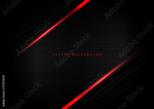 Abstract template black strip line diagonal with border red glowing on black texture with copy space for text.