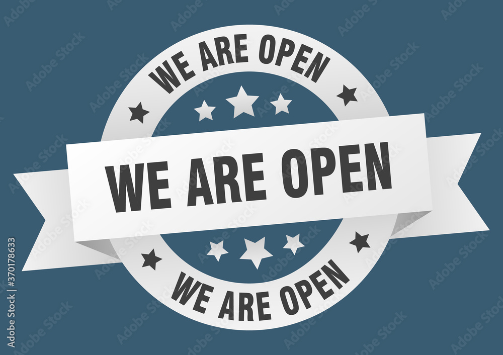 we are open round ribbon isolated label. we are open sign we are open round ribbon isolated label. we are open sign