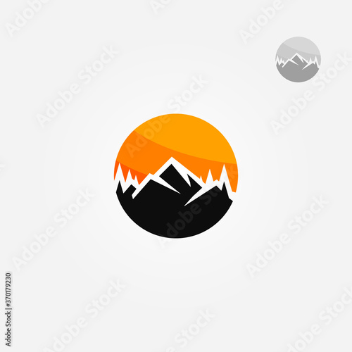 Adventure Mountain with sunset logo template