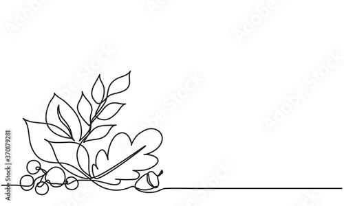 Seasonals design  with leaves. Decoration for banners, invitations, promotions, prints. Vector. Continuous line drawing. Autumn sketch.