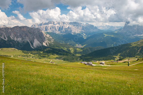 Scenic view of Sella group mountains .