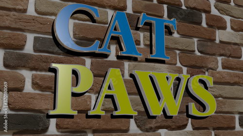 3D illustration of cat paws graphics and text made by metallic dice letters for the related meanings of the concept and presentations. animal and background