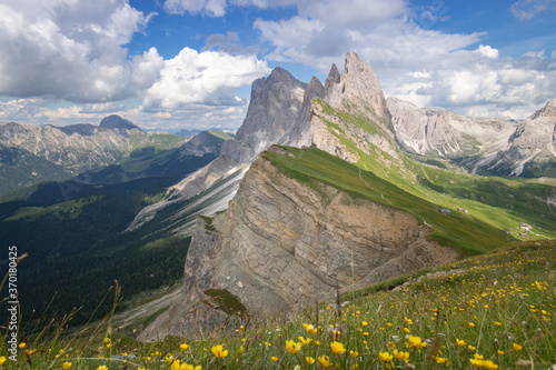 Odles group seen from Seceda in summer.