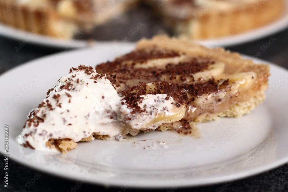 Boston Banoffee Pie. Biscuity Shortcrust Pastry with Caramel Fudge Filling and Banana Topping. Boston Banoffee Pie. Biscuity Shortcrust Pastry with Caramel Fudge Filling and Banana Topping.
